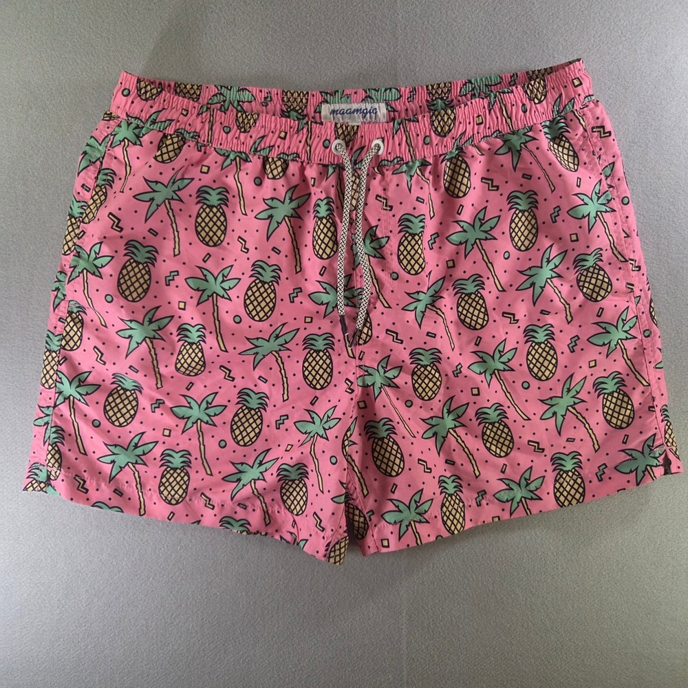 Maamgic Mens Pink Pineapple Palm Tree Tropical Swim Trunks Mesh Lining XL